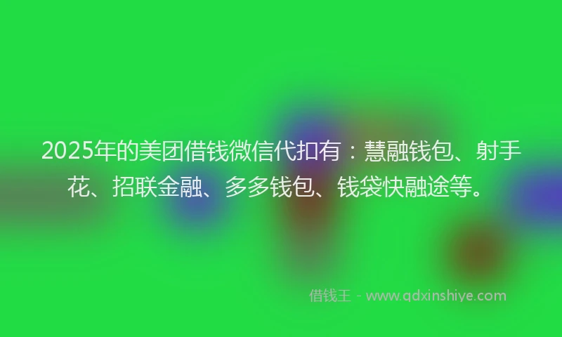 2025年的美团借钱微信代扣有：慧融钱包、射手花、招联金融、多多钱包、钱袋快融途等。