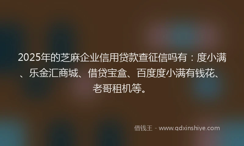 2025年的芝麻企业信用贷款查征信吗有：度小满、乐金汇商城、借贷宝盒、百度度小满有钱花、老哥租机等。