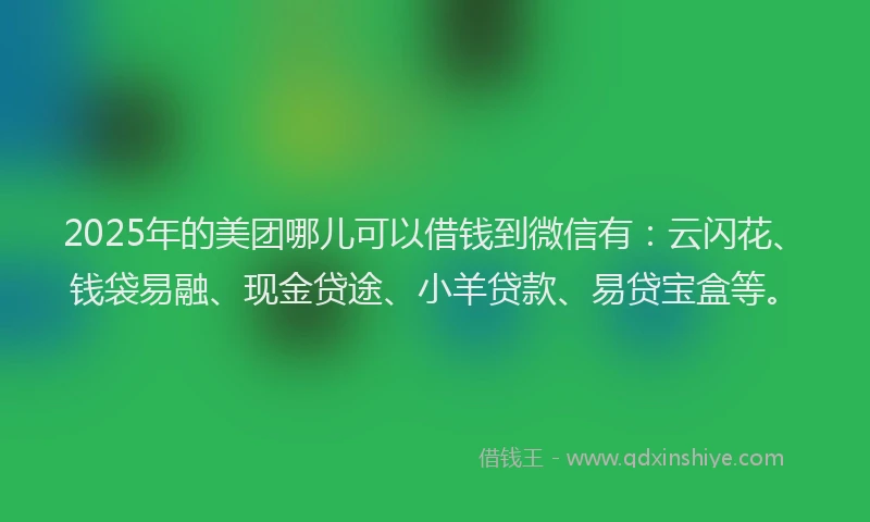 2025年的美团哪儿可以借钱到微信有：云闪花、钱袋易融、现金贷途、小羊贷款、易贷宝盒等。