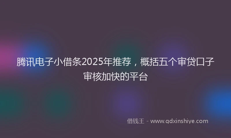 腾讯电子小借条2025年推荐，概括五个审贷口子审核加快的平台
