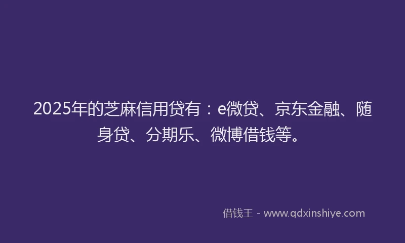 2025年的芝麻信用贷有：e微贷、京东金融、随身贷、分期乐、微博借钱等。