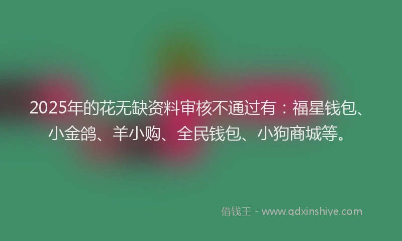 2025年的花无缺资料审核不通过有：福星钱包、小金鸽、羊小购、全民钱包、小狗商城等。