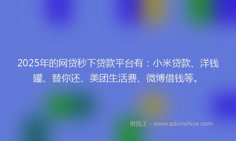 2025年的网贷秒下贷款平台有：小米贷款、洋钱罐、替你还、美团生活费、微博借钱等。