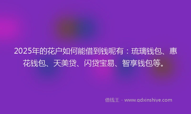 2025年的花户如何能借到钱呢有：琉璃钱包、惠花钱包、天美贷、闪贷宝易、智享钱包等。