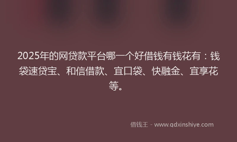 2025年的网贷款平台哪一个好借钱有钱花有：钱袋速贷宝、和信借款、宜口袋、快融金、宜享花等。