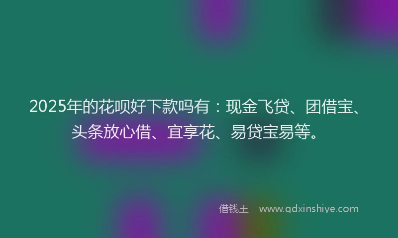 2025年的花呗好下款吗有：现金飞贷、团借宝、头条放心借、宜享花、易贷宝易等。