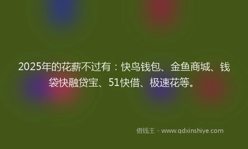 2025年的花薪不过有：快鸟钱包、金鱼商城、钱袋快融贷宝、51快借、极速花等。