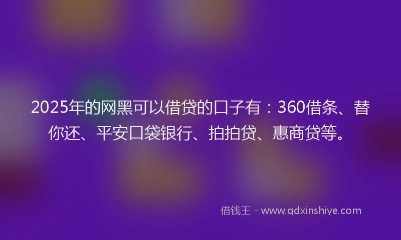 2025年的网黑可以借贷的口子有：360借条、替你还、平安口袋银行、拍拍贷、惠商贷等。