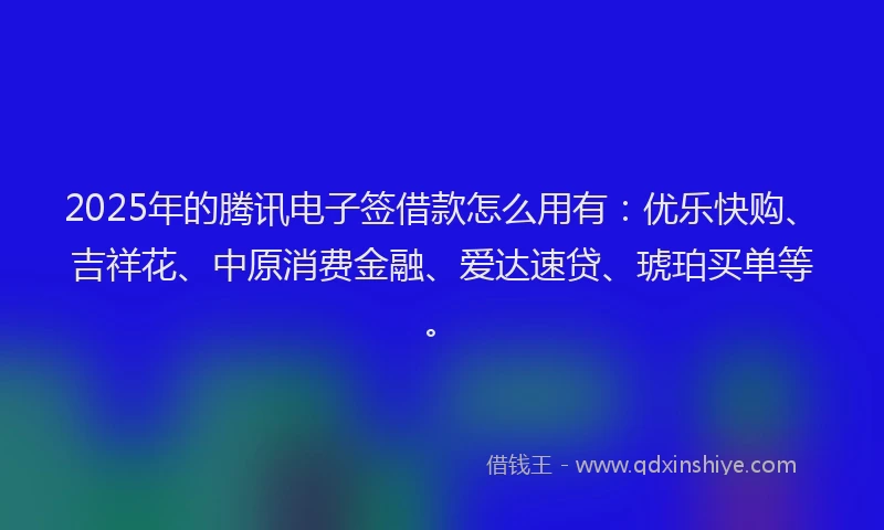 2025年的腾讯电子签借款怎么用有：优乐快购、吉祥花、中原消费金融、爱达速贷、琥珀买单等。