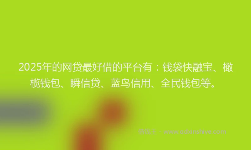 2025年的网贷最好借的平台有：钱袋快融宝、橄榄钱包、瞬信贷、蓝鸟信用、全民钱包等。