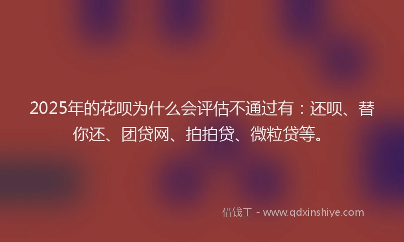 2025年的花呗为什么会评估不通过有：还呗、替你还、团贷网、拍拍贷、微粒贷等。