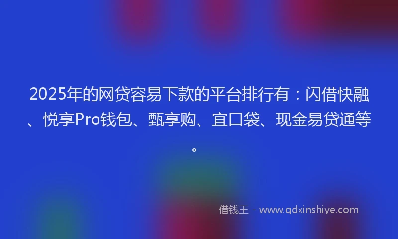 2025年的网贷容易下款的平台排行有：闪借快融、悦享Pro钱包、甄享购、宜口袋、现金易贷通等。
