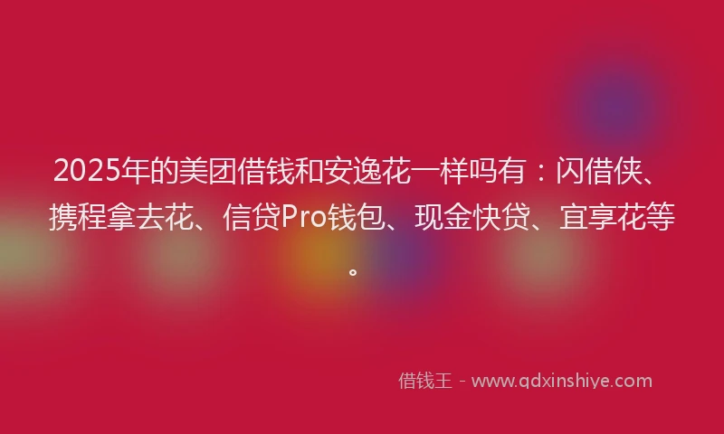 2025年的美团借钱和安逸花一样吗有：闪借侠、携程拿去花、信贷Pro钱包、现金快贷、宜享花等。