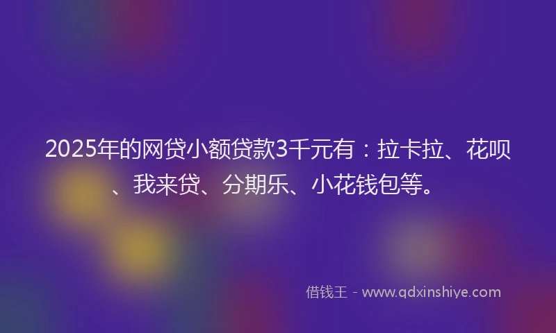 2025年的网贷小额贷款3千元有：拉卡拉、花呗、我来贷、分期乐、小花钱包等。
