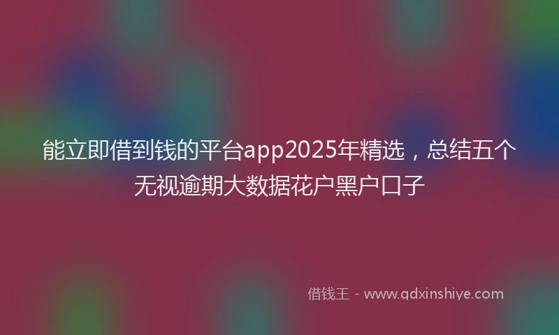 能立即借到钱的平台app2025年精选，总结五个无视逾期大数据花户黑户口子
