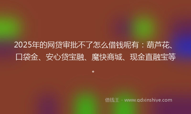 2025年的网贷审批不了怎么借钱呢有：葫芦花、口袋金、安心贷宝融、魔快商城、现金直融宝等。