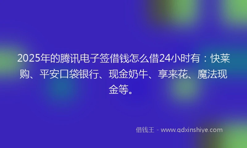 2025年的腾讯电子签借钱怎么借24小时有：快莱购、平安口袋银行、现金奶牛、享来花、魔法现金等。