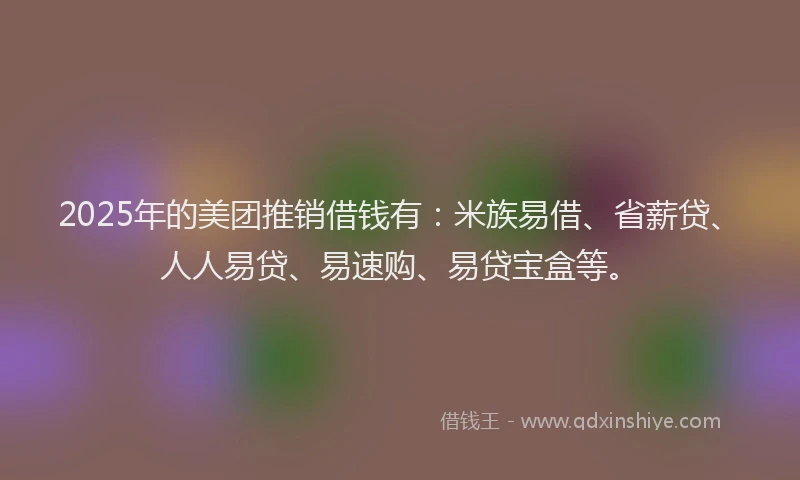 2025年的美团推销借钱有：米族易借、省薪贷、人人易贷、易速购、易贷宝盒等。