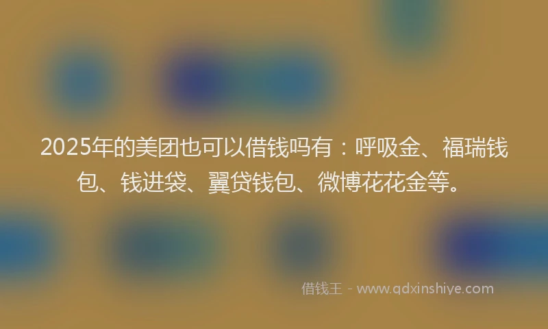 2025年的美团也可以借钱吗有：呼吸金、福瑞钱包、钱进袋、翼贷钱包、微博花花金等。