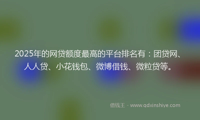 2025年的网贷额度最高的平台排名有：团贷网、人人贷、小花钱包、微博借钱、微粒贷等。