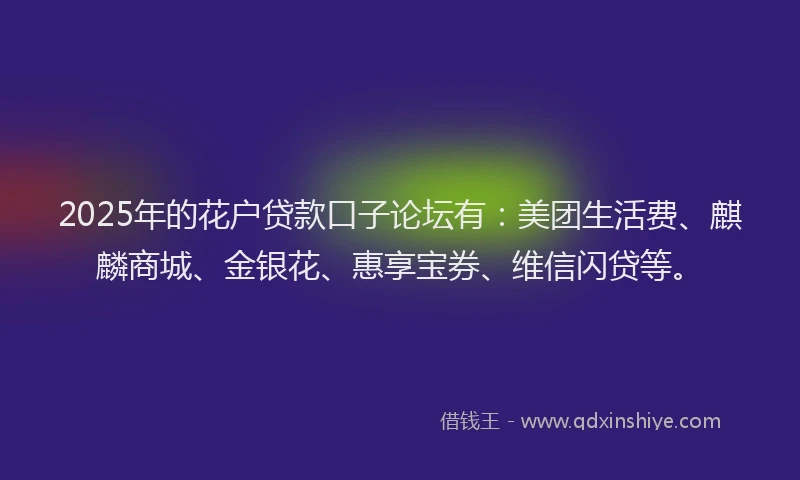 2025年的花户贷款口子论坛有：美团生活费、麒麟商城、金银花、惠享宝券、维信闪贷等。
