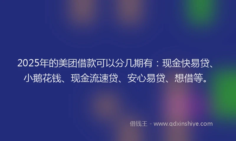 2025年的美团借款可以分几期有：现金快易贷、小鹅花钱、现金流速贷、安心易贷、想借等。