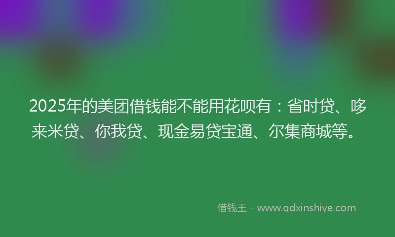 2025年的美团借钱能不能用花呗有：省时贷、哆来米贷、你我贷、现金易贷宝通、尔集商城等。