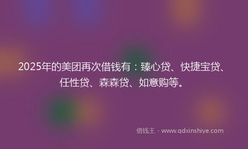 2025年的美团再次借钱有：臻心贷、快捷宝贷、任性贷、森森贷、如意购等。