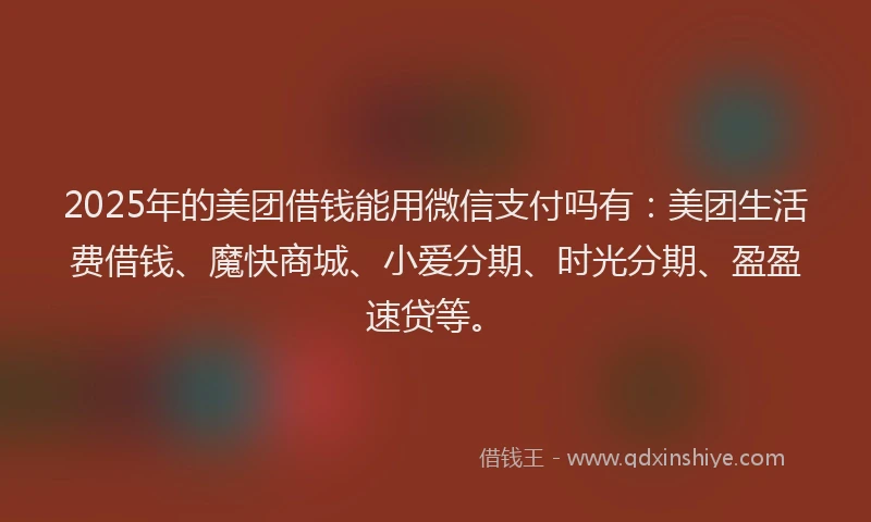 2025年的美团借钱能用微信支付吗有：美团生活费借钱、魔快商城、小爱分期、时光分期、盈盈速贷等。