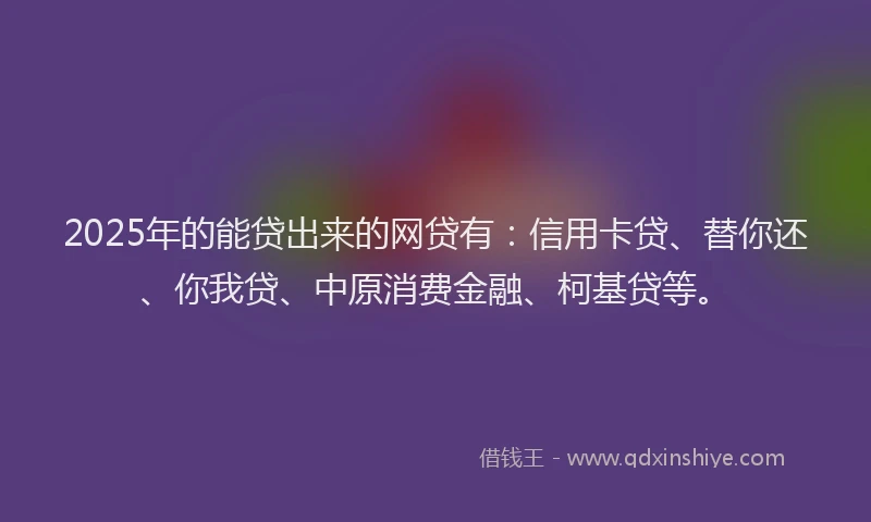 2025年的能贷出来的网贷有：信用卡贷、替你还、你我贷、中原消费金融、柯基贷等。