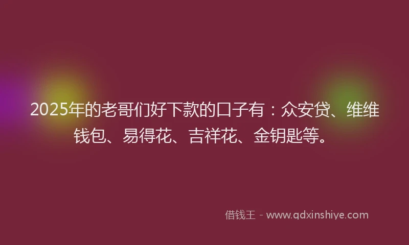 2025年的老哥们好下款的口子有：众安贷、维维钱包、易得花、吉祥花、金钥匙等。