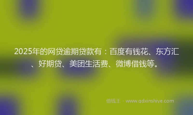 2025年的网贷逾期贷款有：百度有钱花、东方汇、好期贷、美团生活费、微博借钱等。