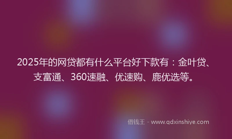 2025年的网贷都有什么平台好下款有：金叶贷、支富通、360速融、优速购、鹿优选等。