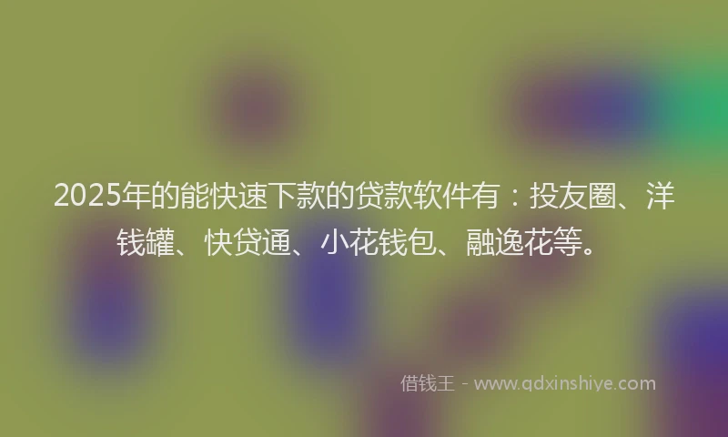 2025年的能快速下款的贷款软件有：投友圈、洋钱罐、快贷通、小花钱包、融逸花等。