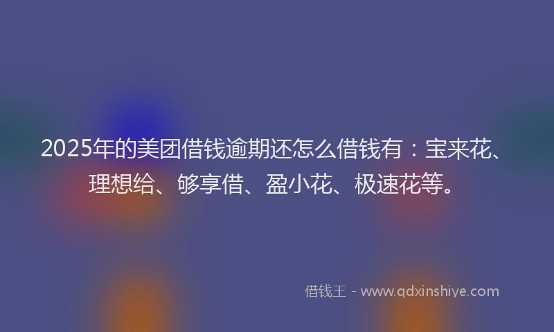 2025年的美团借钱逾期还怎么借钱有：宝来花、理想给、够享借、盈小花、极速花等。