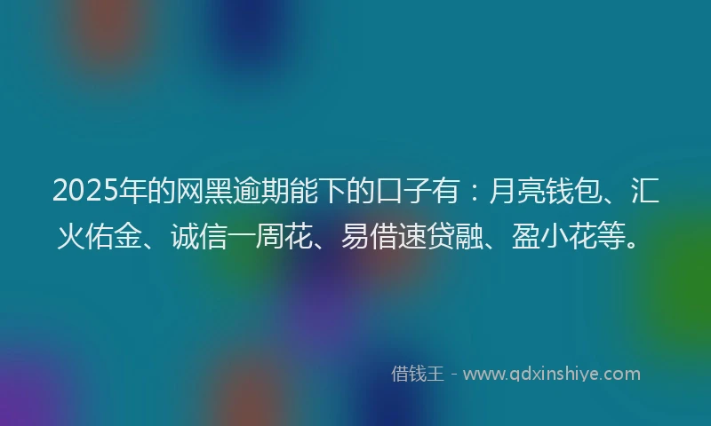 2025年的网黑逾期能下的口子有：月亮钱包、汇火佑金、诚信一周花、易借速贷融、盈小花等。