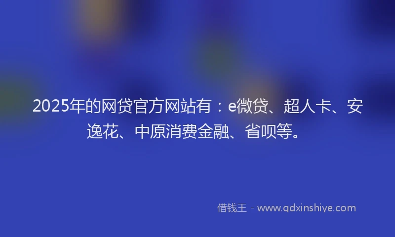 2025年的网贷官方网站有：e微贷、超人卡、安逸花、中原消费金融、省呗等。