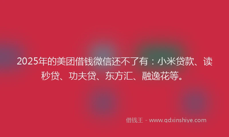 2025年的美团借钱微信还不了有：小米贷款、读秒贷、功夫贷、东方汇、融逸花等。