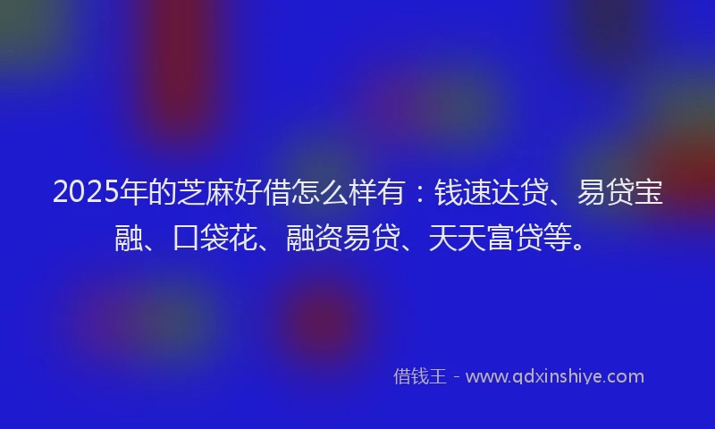 2025年的芝麻好借怎么样有：钱速达贷、易贷宝融、口袋花、融资易贷、天天富贷等。