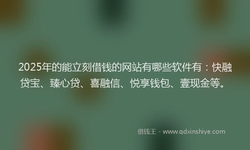 2025年的能立刻借钱的网站有哪些软件有：快融贷宝、臻心贷、喜融信、悦享钱包、壹现金等。