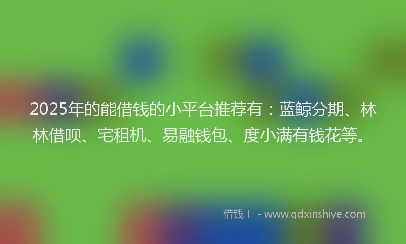 2025年的能借钱的小平台推荐有：蓝鲸分期、林林借呗、宅租机、易融钱包、度小满有钱花等。