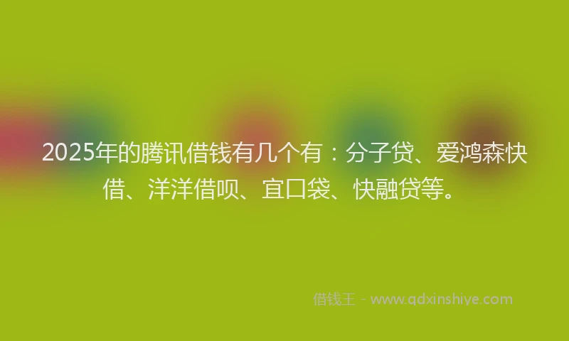 2025年的腾讯借钱有几个有：分子贷、爱鸿森快借、洋洋借呗、宜口袋、快融贷等。