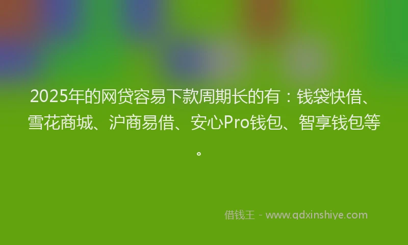 2025年的网贷容易下款周期长的有：钱袋快借、雪花商城、沪商易借、安心Pro钱包、智享钱包等。