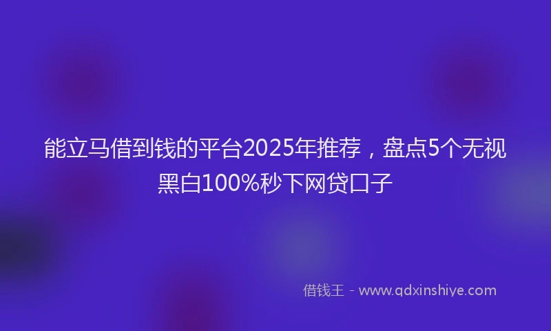 能立马借到钱的平台2025年推荐，盘点5个无视黑白100%秒下网贷口子