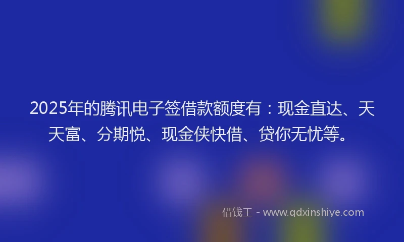 2025年的腾讯电子签借款额度有：现金直达、天天富、分期悦、现金侠快借、贷你无忧等。