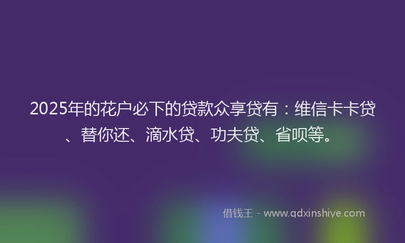 2025年的花户必下的贷款众享贷有：维信卡卡贷、替你还、滴水贷、功夫贷、省呗等。