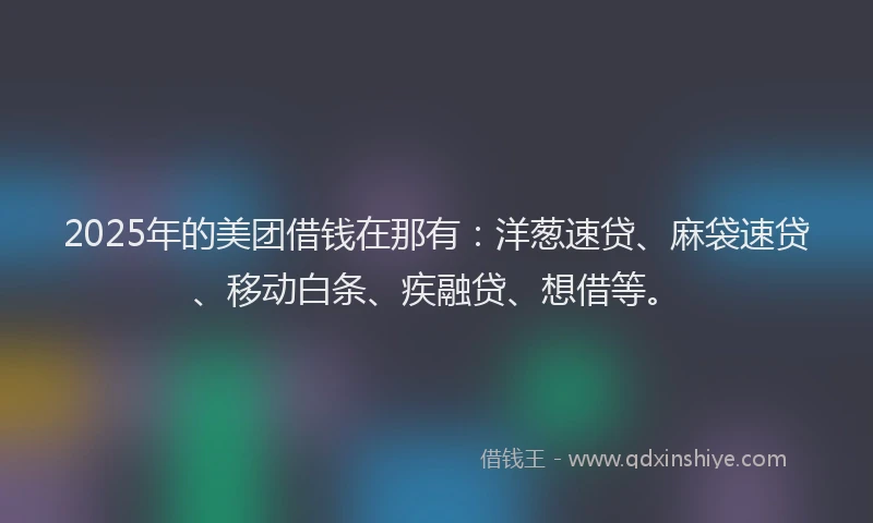 2025年的美团借钱在那有：洋葱速贷、麻袋速贷、移动白条、疾融贷、想借等。