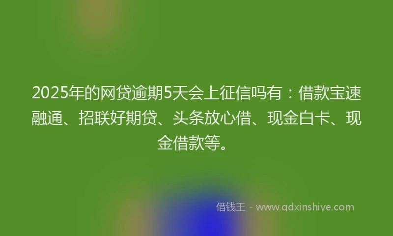 2025年的网贷逾期5天会上征信吗有：借款宝速融通、招联好期贷、头条放心借、现金白卡、现金借款等。