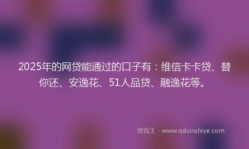 2025年的网贷能通过的口子有：维信卡卡贷、替你还、安逸花、51人品贷、融逸花等。