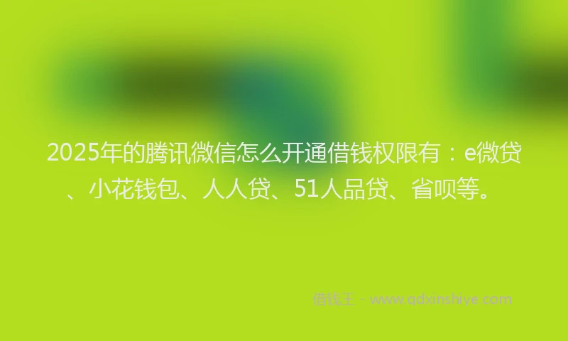 2025年的腾讯微信怎么开通借钱权限有：e微贷、小花钱包、人人贷、51人品贷、省呗等。